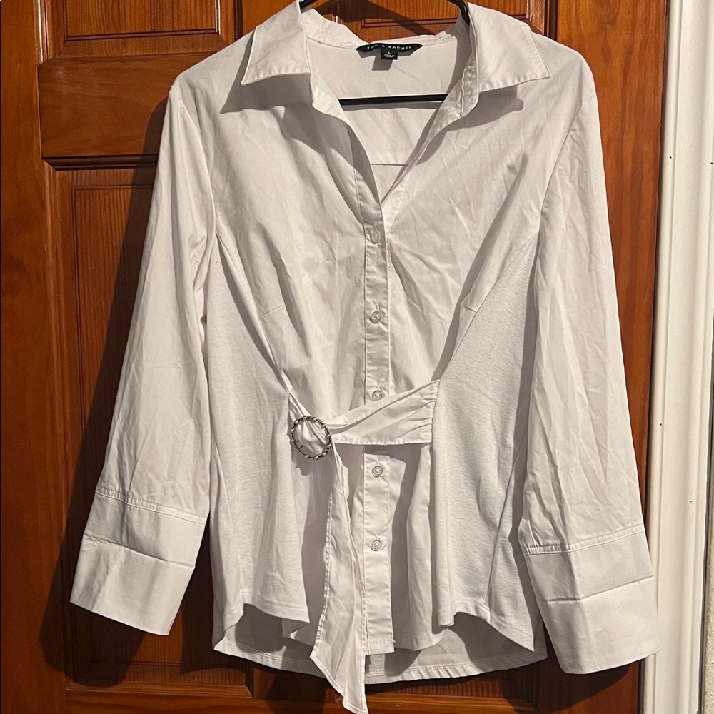 Women’s White Button-Up Shirt with Belt